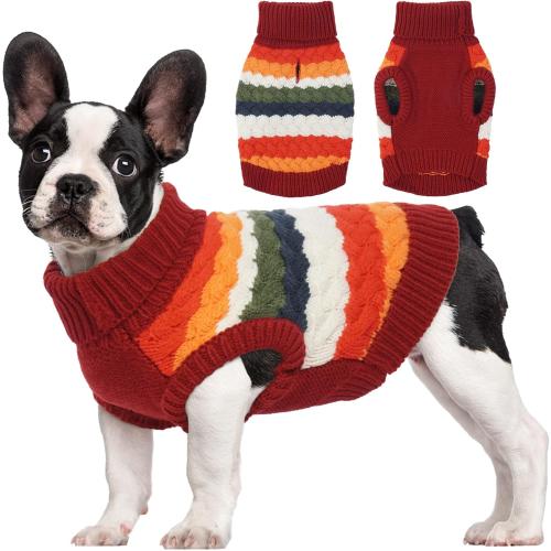 Kuoser Dog Sweater, Christmas Dog Sweaters for Extra Small Dogs Soft Warm Doggie Sweater Colorful Cable Knitted Vest, Pet Thermal Turtleneck Fall Winter Kniwear for Xmas Thanksgiving, Red XS