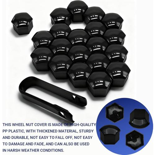 20PCS 17mm Lug Nut Covers, Hexagonal Wheel Bolt Covers Caps, Tire Nut Rust and Dust Protection Cover with Remover Clip, Universal for Most Car Lug Nut Caps, Auto Exterior Accessories (Black)