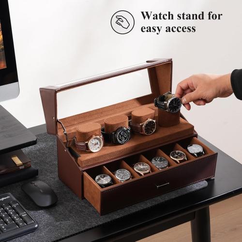 ProCase Watch Case for Men, 10 Slot Watch Display Stand with Acrylic Lid, Watch Display Case with Drawer, 2-Layer Mens Watch Box, Watch Holder Organizer for Men Women -Espresso