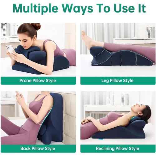 MOONYOOY Memory Foam Ergonomic Wedge Pillow for Sleeping, Acid Reflux & GERD Relief - Elevation Bed Support Pillow for Back Pain, Post Surgery Recovery, Reading with Removable Washable Cover