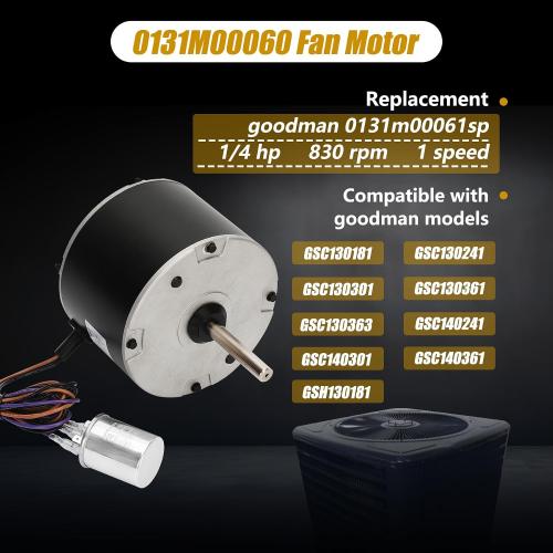 Fan Motor Replaces Goodman 0131M00060SP, 1/6HP, 1Speed, 208-230V, YDK-120S83262-01 Zongshan Broad-Ocean, a Genuine OEM Repair Part