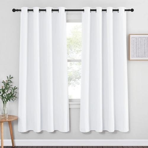 NICETOWN White Bedroom Curtain 72 inches Long - (50% Blackout) Grommet Sound Reducing Window Treatment Sound Reducing Privacy Thermal Drape Light Blocking for Living Room (1 Panel, W52 x L72)