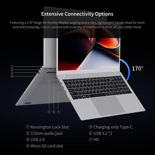 UOWAMOU 15.6 IPS-FHD-Laptop, 16GB RAM 512GB SSD 6500Y (up to 3.4GHz), Multi-Ports Lightweight Computer for Student-Home WiFi 5 BT5.0