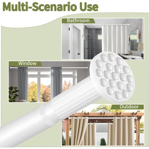 White Shower Curtain Rod 51-86 Inch, Adjustable Tension Rod No Drilling for Window or Bathroom Closet, Outdoor Curtain Rod for Patio, Easy to Install, Never Rust, Rod Diameter 1.26 Inches-White