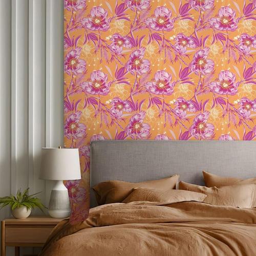 REDAMANCY Vintage Orange/Pink Poppy Floral Large Flowers Peel and Stick Wallpaper Stick on Contact Paper Vintage Wall Paper Easy Peel Off for nightstand Drawer Cabinet Renter