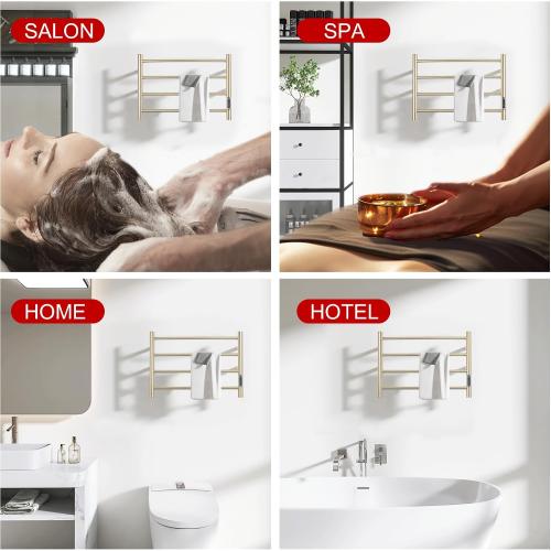 Heated Towel Racks for Bathroom, Wall Mounted Electric Towel Warmer Racks with Timer & Temperature Control, 4 Bar Stainless Steel Towel Heater for Bathroom, Brushed Gold, Plug-in