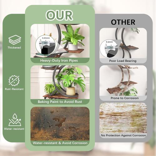 Rustic Brown and Black Plant Stand Indoor with Grow Lights, 65 inch Tall Plant Shelf for Multiple Plants, 7 Tiered Metal Plant Stands Indoor, for Living Room, Corners Patio Balcony or Office (Rustic Brown)