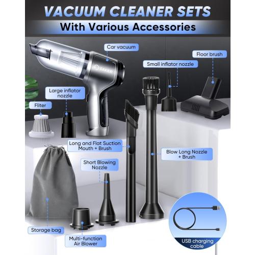 Saker Car Vacuum Portable Cordless Handheld Car Vacuum 15000PA High Power with Brushless Motor and Blower for Cars,Office,Home Cleaning HL107B