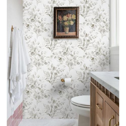 Naphite Floral Wallpaper Peel and Stick Wallpaper for Bedroom Grey Floral Boho Contact Paper for Cabinets Drawer Self Adhesive Removable Farmhouse Contact Paper Eucalyptus Leaf Nursery 17.3inW 78.7inL