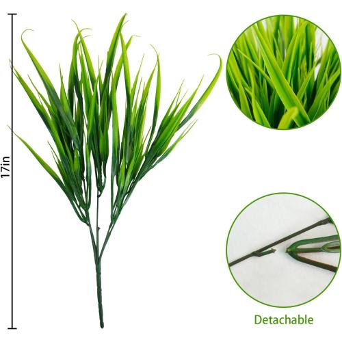 Uieke 6 Bundles Artificial Outdoor Plants UV Resistant Fake Grass Plants Faux Plastic Plants Greenery Shrubs for Home Garden Pathway Window Box Front Porch Cemetery Spring Summer Decor, Green