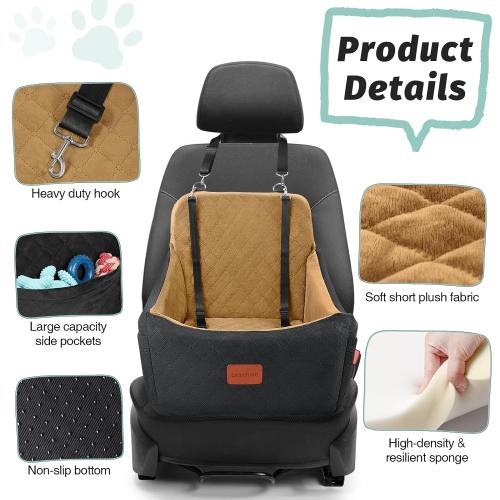 Black and Coffee Medium Size Dog Booster Car Seat for Up to 35lbs Pets,Easy to Install,Fully Detachable and Washable,Anti-Slip Base,Snug Puppy Car Seat with 2 Clip-On Leashes(Black/Coffee,Medium)
