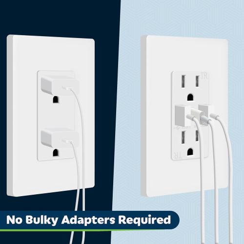 TOPGREENER USB Outlet, 3-Port Type C 3.6A 18W Wall Outlet, 15 Amp Receptacle, Charging Power Outlet with USB Ports, Compatible with iPhone 17 Series & More, UL Listed, TU21536AC3-2PCS, White, 2 Pack