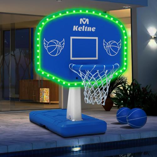 LED Pool Basketball Hoop, Solar Powered Poolside Basketball Hoop for Pool with Colorful Lights, Oversized Water Basketball Hoops with 2 Balls/Pump, Light Up Pool Games for Adults Teens.