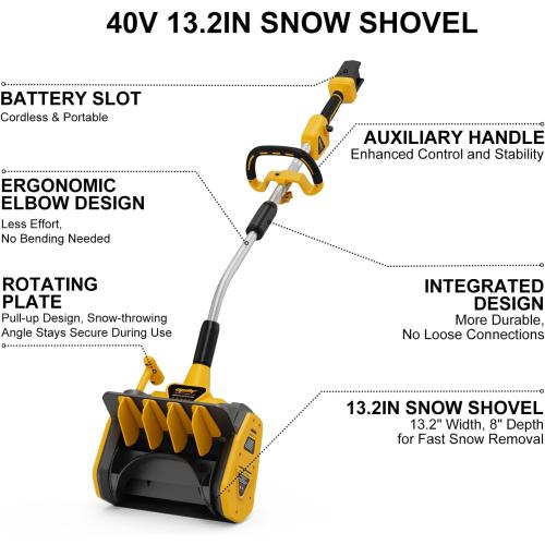 40V Cordless Snow Shovel Compatible with Dewalt 20V Battery(Tool Only), Electric Power Snow Thrower, Handheld Snow Blower with 13.2 in. Width 8 in. Depth, 26.5' ft Throwing Distance
