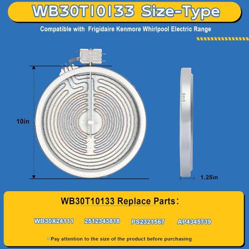 size 9/6 Upgraded WB30T10133 Range 9/6 Dual Radiant Surface Element Compatible with GE Hotpoint Electric Stove, WB30X24111 10 Haliant Surface Element Replace PS2321567 AP4345739