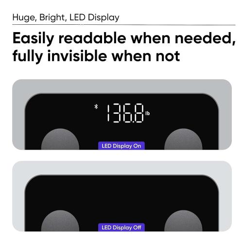 Black Wyze Smart Scale for Body Weight and Fat, Digital Bathroom Scale, Weighing Machine for People's Muscle BMI, Bluetooth Electronic Body Composition Monitor, 400lb