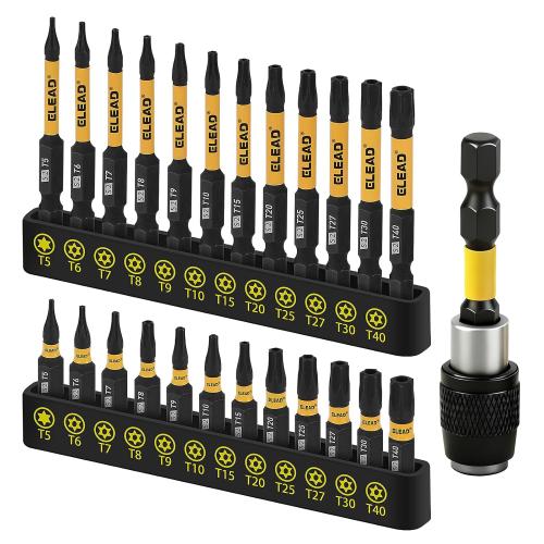 Tamper Proof Torx Bit Set, 25 Pieces T5-T40 Torx Security Bits Set, Torque Star Bits with 2.5 Magnetic Extension Bit Holder and Storage Box for Automotive, Electronics Repair