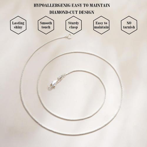 925 Sterling Silver Chain for Women, Diamond Cut 1mm Box Chain Lobster Claw Clasp Silver Jewelry Gifts for Women Mom Girlfriend