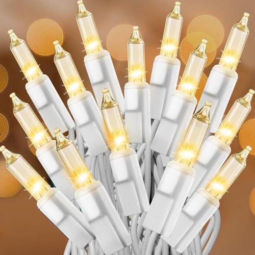 Clear Christmas Lights 33FT 100 Incandescent Bulbs Warm White Mini Lights with White Wire for Christmas Tree, Garland, Thanksgiving, Wedding, Party, Home, Indoor & Outdoor Festival Decoration