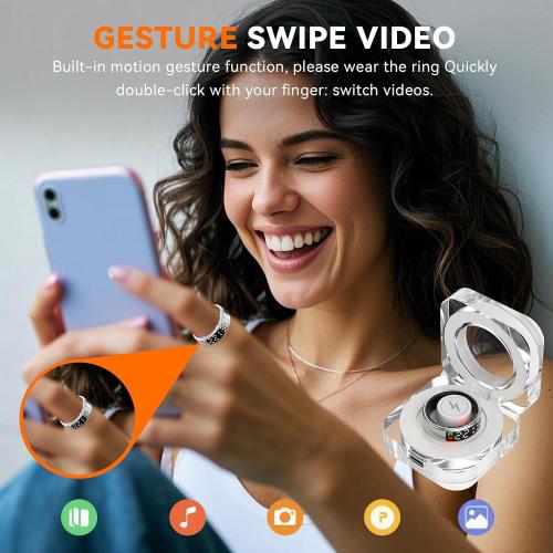 Color Black Smart Rings for Men Women,Fitness Tracker Ring,Smart Ring whth Display and Touch Button,IP68waterproof,Health Ring Tracks Heart Rate/Sleep/Steps/Blood Oxygen/Calorie/Distance,No Subscription
