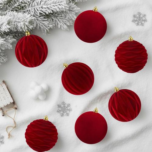Liliful 12 Pcs Velvet Christmas Ornaments Balls, 4 r(Wine Red)