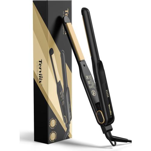 Terviiix 1/2 Inch Flat Iron for Short Hair, Small Hair Straightener and Curler 2-in-1 for Pixie Cuts & Touch-Ups, Rounded Edge Mini Flat Iron for Men and Women, Dual Voltage Travel-Friendly