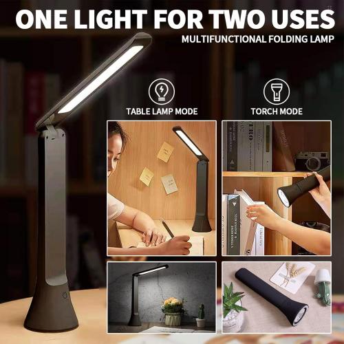 Rechargeable LED Desk Lamp with Flashlight Cordless lamp Foldable Portable Desk Lamp Battery Operated lamp Camping Flashlights for Home Office Study Emergency Outdoor (Black)
