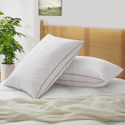 White 2Pack Peace nest Medium-Firm Goose Feather Down Pillow with Gusset, Medium Neck Support for Stomach, Side and Back Sleepers