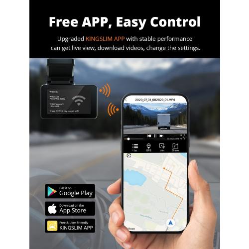 Kingslim D4 Dual Dash Cam with Built-in WiFi GPS, Front 4K/2.5K Rear 1080P for Cars , 3 IPS Touchscreen 170° FOV Dashboard Camera with Sony Starvis Sensor, Support 256GB Max