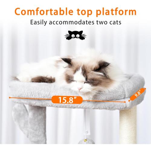 Heybly Cat Tree, 39.4 Inches Tower Condo with Scratching Post, Cat Tower for Indoor Cats, Fully Wrapped Sisal Pole, Soft Platform, 2 Baskets and Dangling Toy, Light Gray HCT006SW