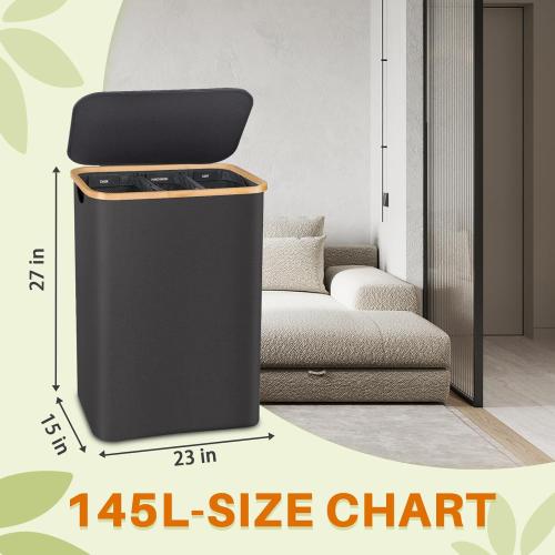 Laundry Hamper 2 Section, 145L Dirty Clothes Hamper with Lid, Extra Large Laundry Basket Organizer with Removable Inner Bags & Labels for Laundry Room, Bedroom.