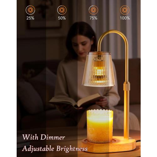 Adjustable Candle Warmer Lamp with Timer - Electric Light Wax Warming Dimmable Flameless Top Melter Heater Melting Heating Height Small Jar Candles Gifts Women Mom Birthday Home Desk Modern Decor