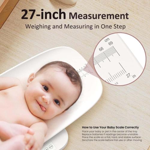 Baby Scale, Multifunctional Baby Weight Scale, Pet Scale for Puppy, Cat, Adult Scale Up to 330lbs, Accurate Digital Scale with Hold Function, 27-inch Height Measurement, 5 Units, LED Screen