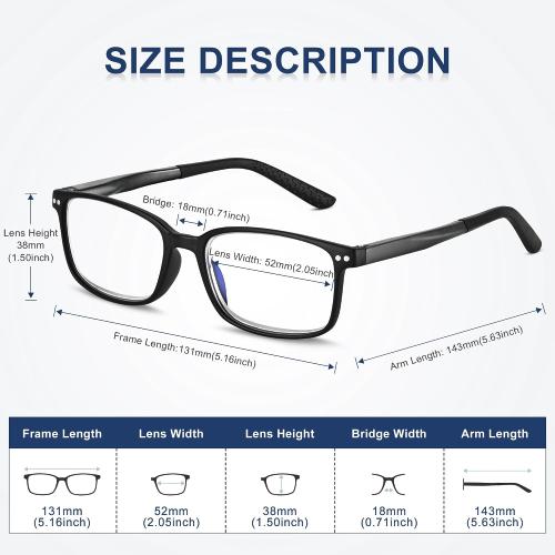 EASY READ TR90 Progressive Multifocal Reading Glasses for Men,Rectangular Blue Light Blocking Readers with Spring Hinge