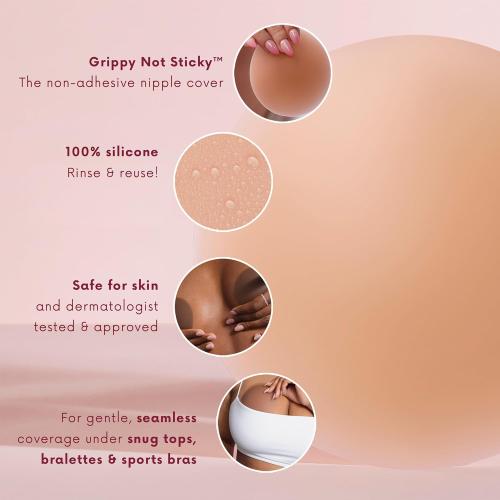 CAKES Body® Grippy Non-Adhesive Silicone Nipple Covers for Women (NO STICKY ADHESIVE) - Reusable, Silicone (Circle)