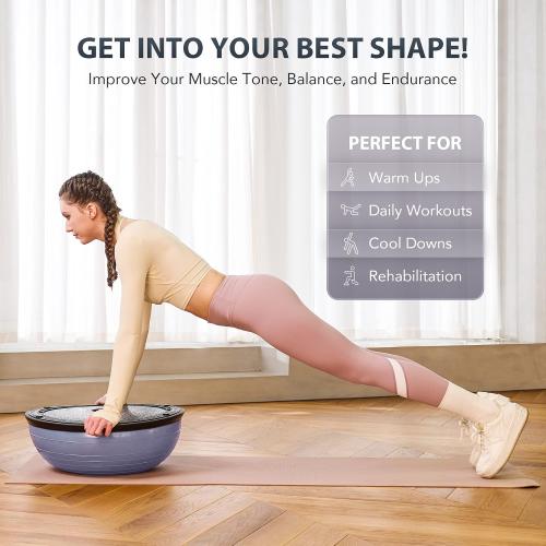 Blue 23 ZELUS Balance Ball Trainer with Resistance Bands and Foot Pump, Inflatable Yoga Ball for Home Gym Workouts, 23 Inch Exercise Half Ball for Balance Training Core Strength Fitness More, 330lb Cap
