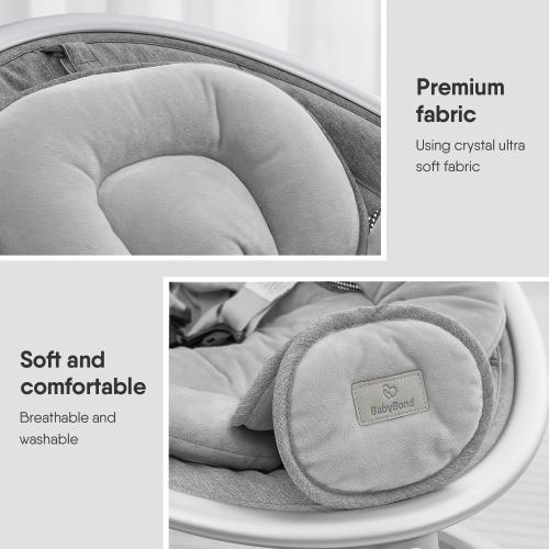 BabyBond Baby Swings for Infants, Bluetooth Infant Swing , 3 Seat Positions, 5 Point Harness Belt, 5 Speeds and Remote Control - Portable Baby Swing for Indoor and Outdoor (Silver)