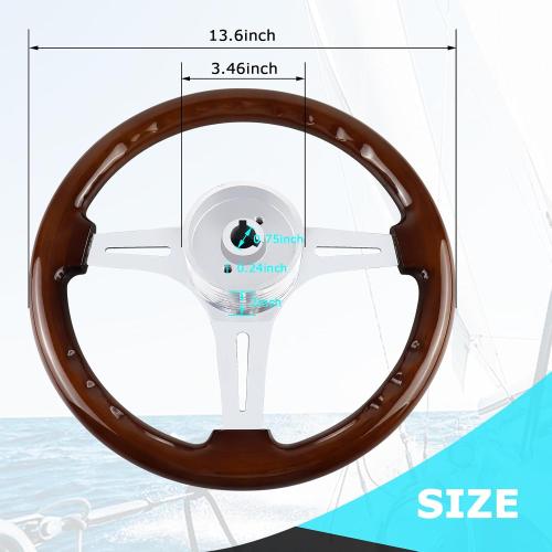 13.8 Boat Steering Wheel with 3/4 Tapered Shaft, 6 bolts Wood Grain Classic Nostalgia Boat Steering Wheel for Seastar and Verad, for Marine Boats, Yacht,Vessels,Pontoon Marine-Mirrored-silver