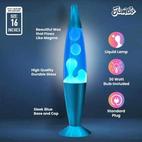 JAMBO 16 Beautiful Lamp- Blue with White/Blue Wax, Relaxing Liquid Light, Night Light Nightlight, Home Decor Living Room Office Bedroom Lamp for Adults Teens Kids, Magma Motion