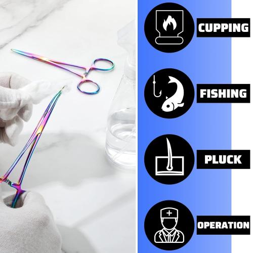 BBTO Hemostat Curved and Straight Hemostat Forceps Piercing Pliers Forceps, Stainless Steel Straight and Curved Pliers, Fishing Tweezer(Colorful,2 Pcs)