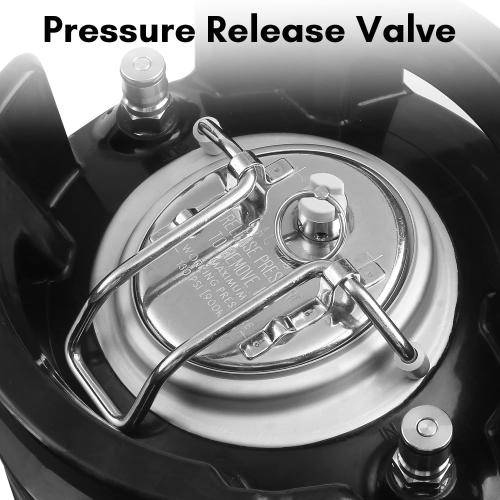 New 5 Gallon Stainless Steel Ball Lock Keg with Dual Rubber Handles | NSF-Approved, Release Valve, Portable Rubber Base for Easy Tansport and Stackable, Double Ball Lock for Easy Connection