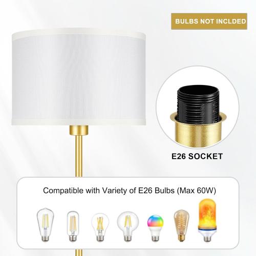 BoostArea Gold Floor Lamp, 58 Bedroom Floor Lamp with White Linen Shade, Foot Pedal Switch, Samll Freestanding Lamp(Bulb Not Included) Bright Corner Reading Standing Lamps for Living Room, Office