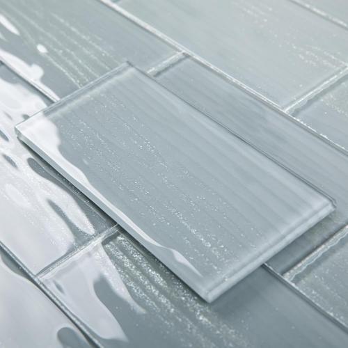Glass Subway Tiles, 3 x 6 Inch, Gray Glass Tiles for Backsplash, Bathroom Shower Wall, Pack of 32 Pieces