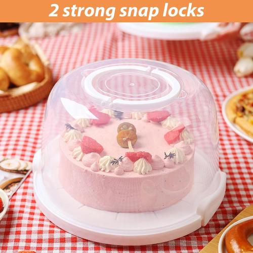 Size 10 inch 2 Pcs 10 Inch Cake Carrier with Lid and Handle, 6&8 Inch Height Round Cake Storage Container, Reusable Cake Holder Portable Cheesecake Container for Cupcake Pie Transport, White