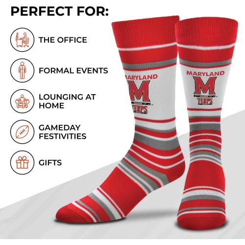 2 Pack One Size For Bare Feet Collegiate University Striped Dress Socks, One Size Fits Most Footwear for Men Women Youth, Game Day Apparel