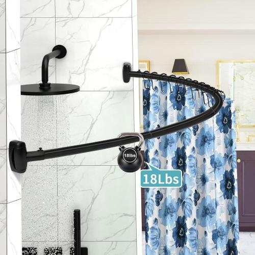YNL Curved Shower Curtain Rod 35-82In(2.9-6.8Ft), Matte Black Rounded Rustproof Shower Rod for Bathroom Bathtub, Adjustable Arched Shower Rod, Never Rust|Extra Space|Non-Slip|Expandable|Need to Drill