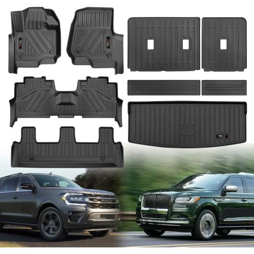 for Ford Expedition/Lincoln Navigator 8 Seater 2018-2024 Floor Mats 3 Rows Trunk Cargo Liner and Backrest Mats All Weather TPE Fit Expedition/Navigator Accessories (8 Seat Full Set-Not for MAX Or L)