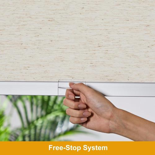 Size 34x 64 Color Brown Persilux Free-Stop Cordless 100% Blackout Roller Window Shades for Home, Natural Woven Fabric UV Protection Privacy Roller Shades for Windows Blinds for Sliding Glass Doors, Bedroom, Cream 34W x 64H