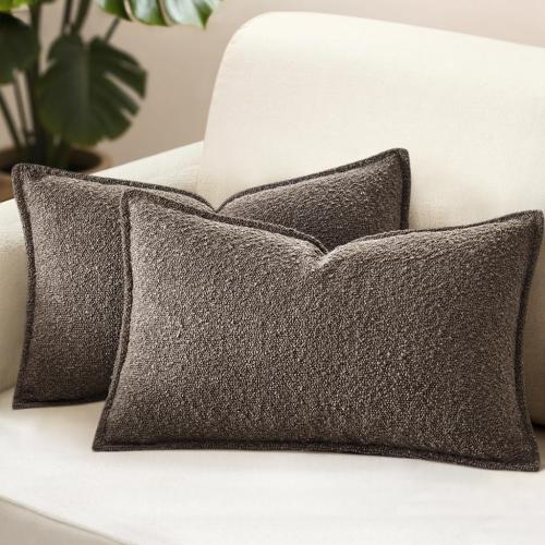 MIULEE Pack of 2 Decorative Textured Boucle Throw Pillow Covers 12x20 Inch Dark Brown Broadside Thick Boho Lumbar Pillows for Farmhouse Accents Sofa Couch Bedroom Living Room Home Decor