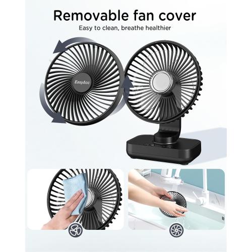 EasyAcc Small Oscillating Fan - 4000mAh, 5-23 Working Time, Rechargeable Desktop Air Circulate Fan with 4 Speed for Home Office
